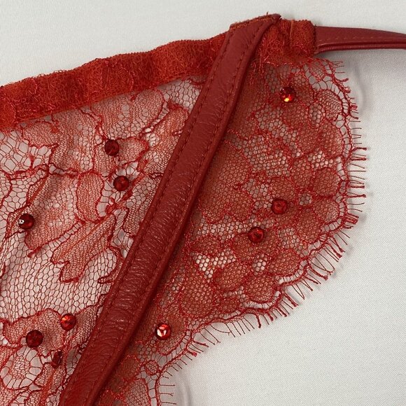 Agent Provocateur Adara SOIREE Leather Swarovski Red Thong AP1 XS NWT $335 - Picture 10 of 12